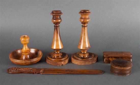 Appraisal: Assorted carved olivewood souvenir table articles Palestine first half th