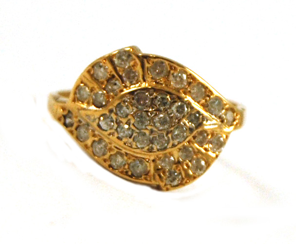 Appraisal: DIAMOND AND FOURTEEN KARAT GOLD RING set with round-cut diamonds