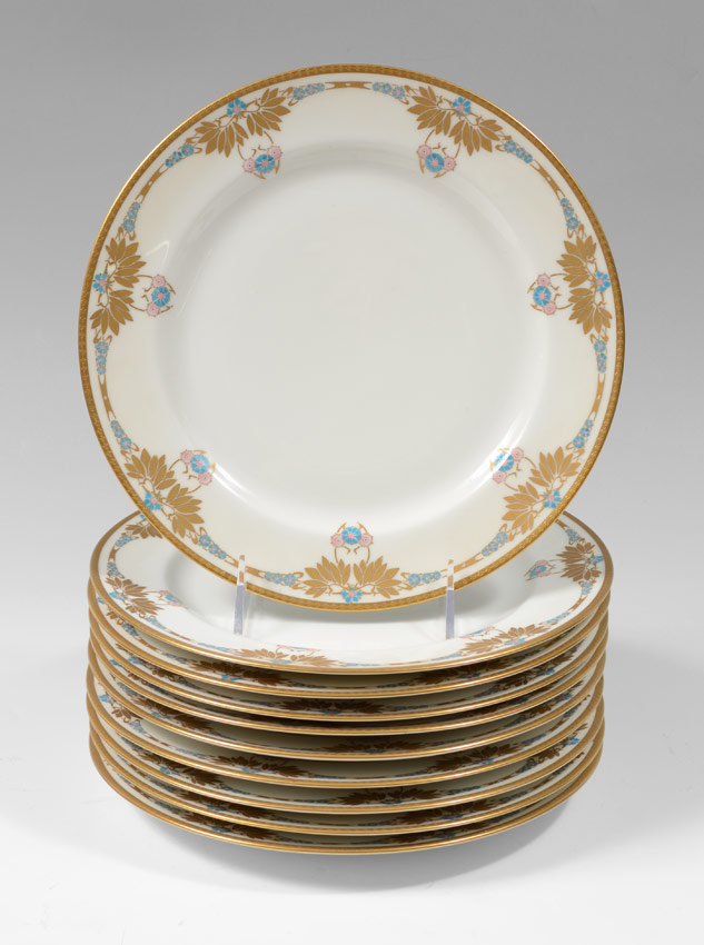 Appraisal: HAVILAND LIMOGES ART NOUVEAU PLATES Gilt rim with flowers marked