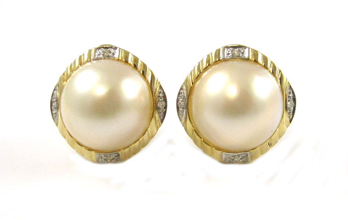 Appraisal: PAIR OF MABE PEARL AND DIAMOND EARRINGS each k yellow