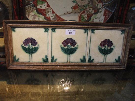 Appraisal: AN ART NOUVEAU TRAY inset three floral tiles with rectangular