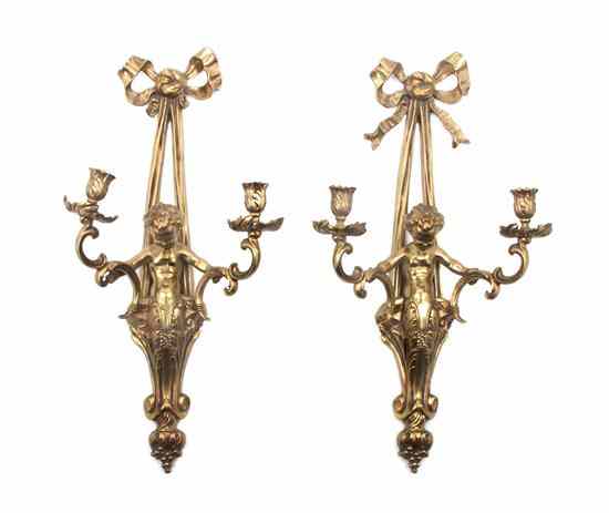 Appraisal: A Pair of Louis XVI Style Gilt Metal Two-Light Wall