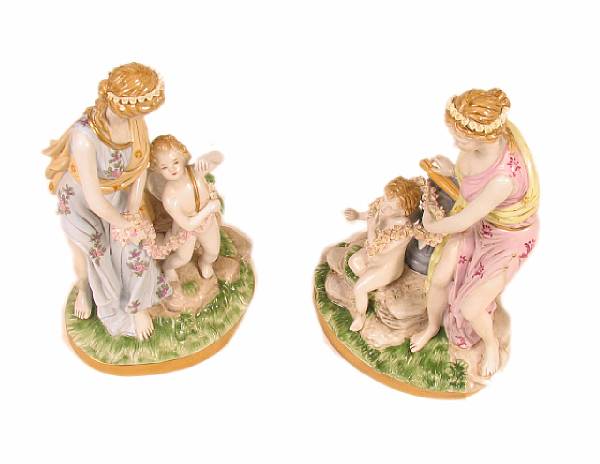 Appraisal: Two Meissen style figural groups of women with cherubs each