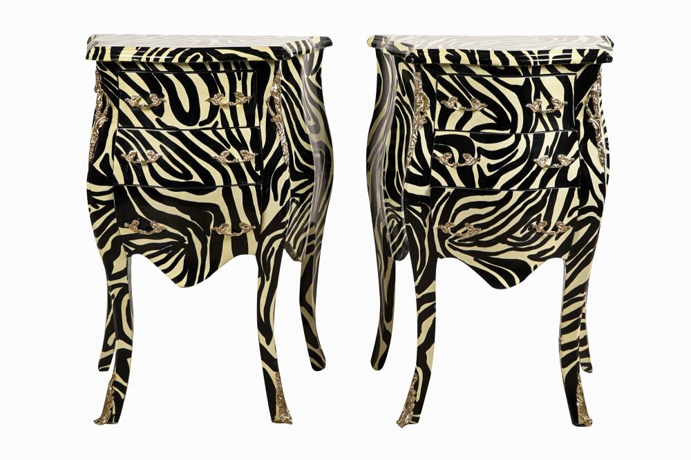 Appraisal: PAIR OF PAINTED NIGHTSTANDS st century decorated with zebra stripes