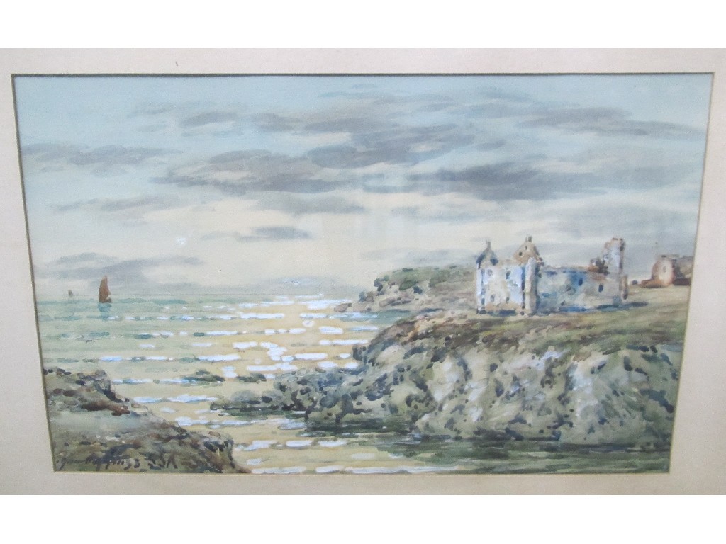 Appraisal: J HAMILTON GLASS Watercolour coastal scene with a ruined castle