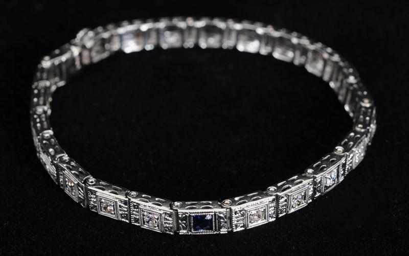 Appraisal: ART DECO K WHITE GOLD AND DIAMOND BRACELET AND RING