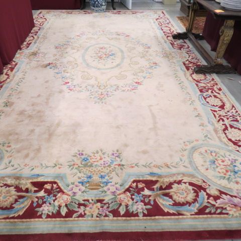 Appraisal: Chinese Aubusson Style Room Size Rug handmade oval central floral