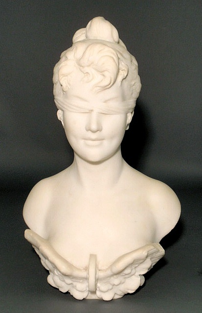 Appraisal: Carrara marble bust of a woman wearing a blindfold and