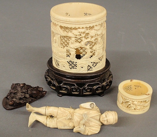 Appraisal: - Early Chinese carved ivory figure of a man h