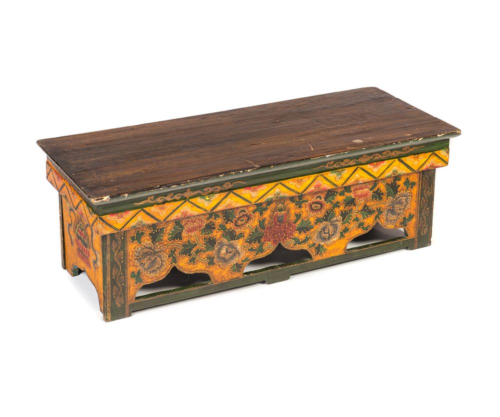 Appraisal: Tibetan Wooden Bench Tibetan Mongolian wooden bench seat with painted