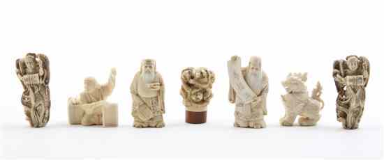 Appraisal: A Collection of Six Japanese Carved Ivory Articles comprising a