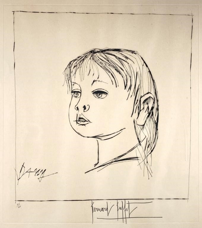 Appraisal: Etching portrait by Bernard Buffet French - titled Dany in