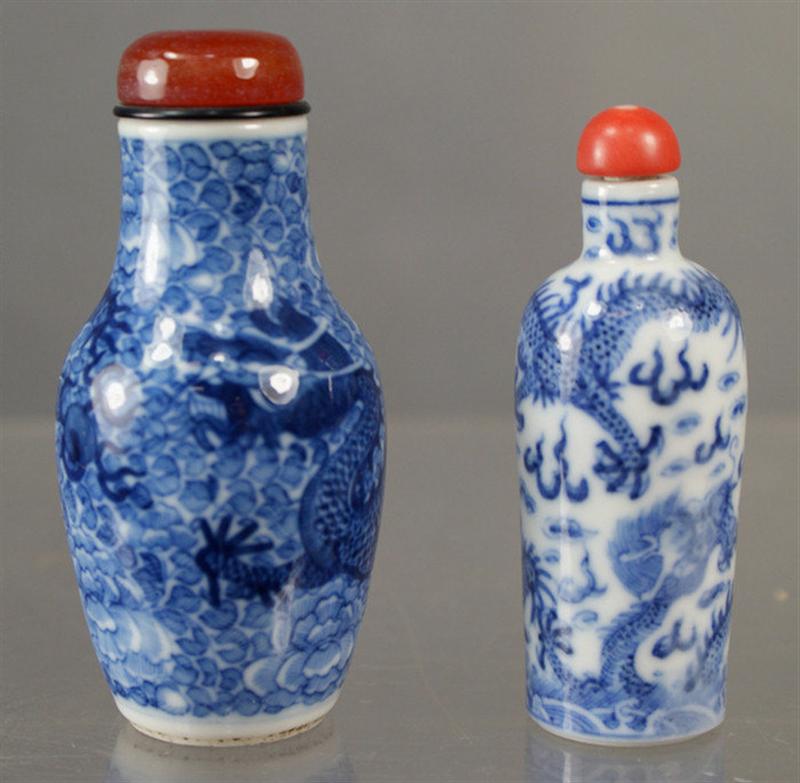 Appraisal: porcelain snuff bottles each with blue underglaze dragon seeking flaming