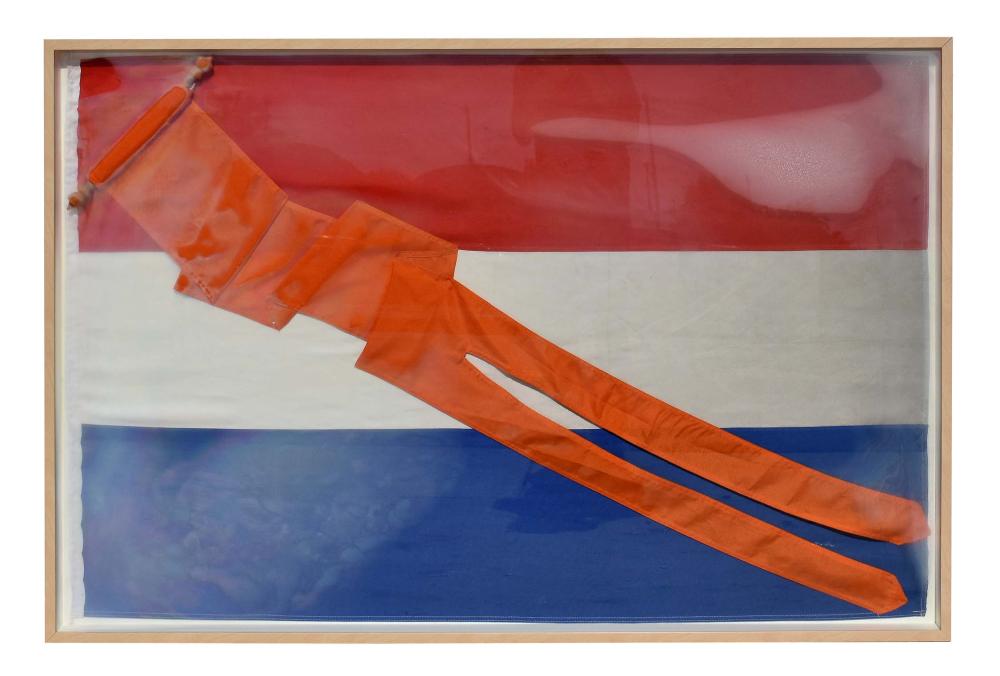 Appraisal: LARGE FRAMED NAUTICAL THEME FLAGSet in a Lucite box frame