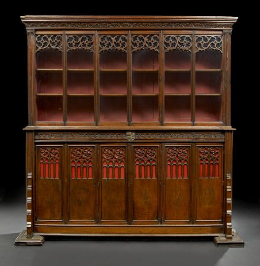 Appraisal: English Gothic Revival Oak Bookcase the case built mid- th