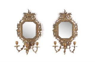 Appraisal: Pair Neoclassical Patinated Brass Mirrored Sconces Continental late th early