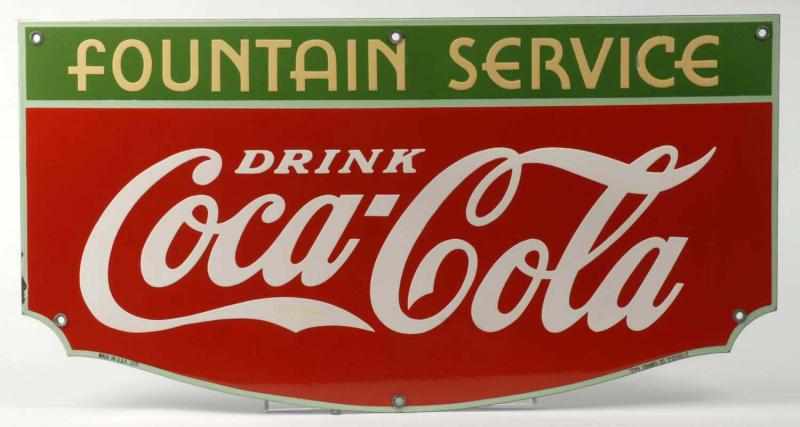 Appraisal: Porcelain Coca-Cola Fountain Service Sign Description Classic elongated shield sign