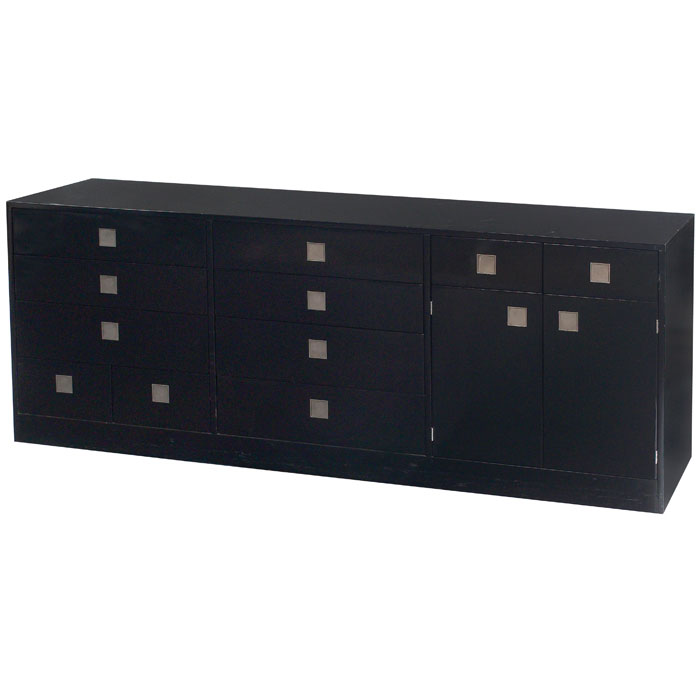 Appraisal: Directional cabinet USA original black lacquer finish drawers and doors