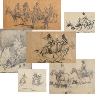 Appraisal: Edward Borein Group of six works depicting Indians and cowboys