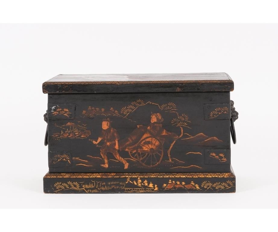 Appraisal: Black lacquered Japanned tin lined storage box possibly for tea