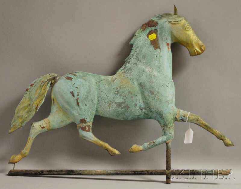 Appraisal: Patinated Molded Copper Running Horse Weather Vane seam splits one