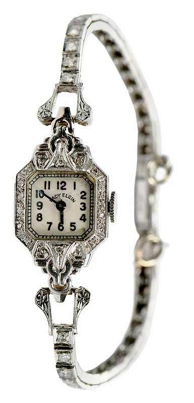 Appraisal: Lady Elgin Platinum Diamond Watch x mm case blued hands