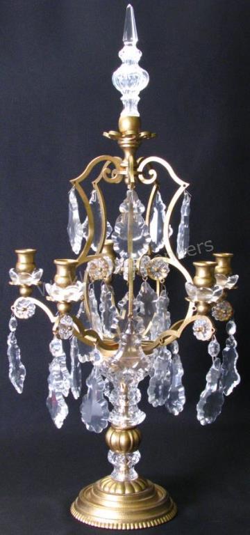 Appraisal: Five Light Candelabra crystal prisms bronzed body with large crystal