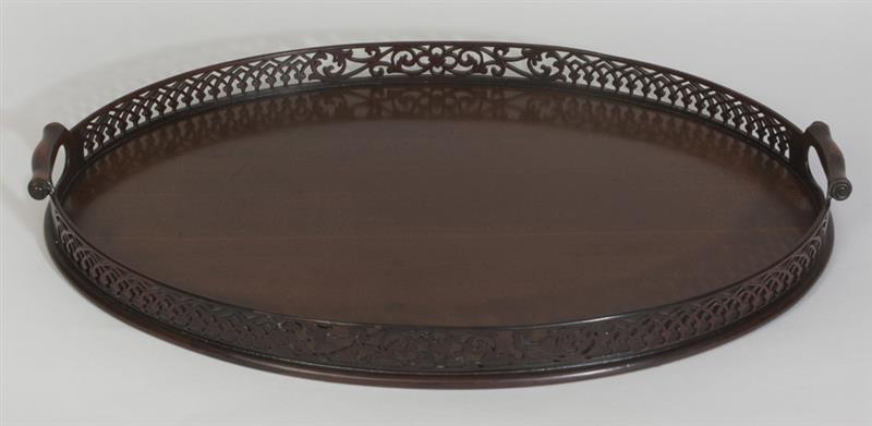 Appraisal: George III Style Mahogany Oval Galleried Tray and Two English