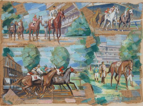 Appraisal: SIMS Hal American th C An Equestrian Horse Racing Collage