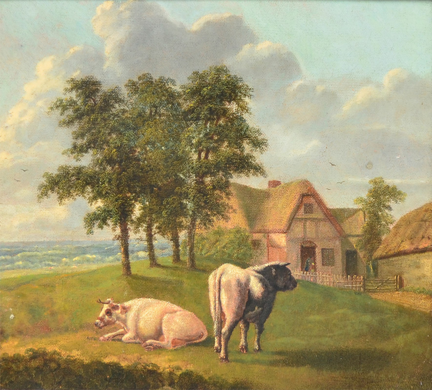 Appraisal: TH CENTURY CONTINENTAL PAINTING OF COWS BY THE SEASHORE Oil