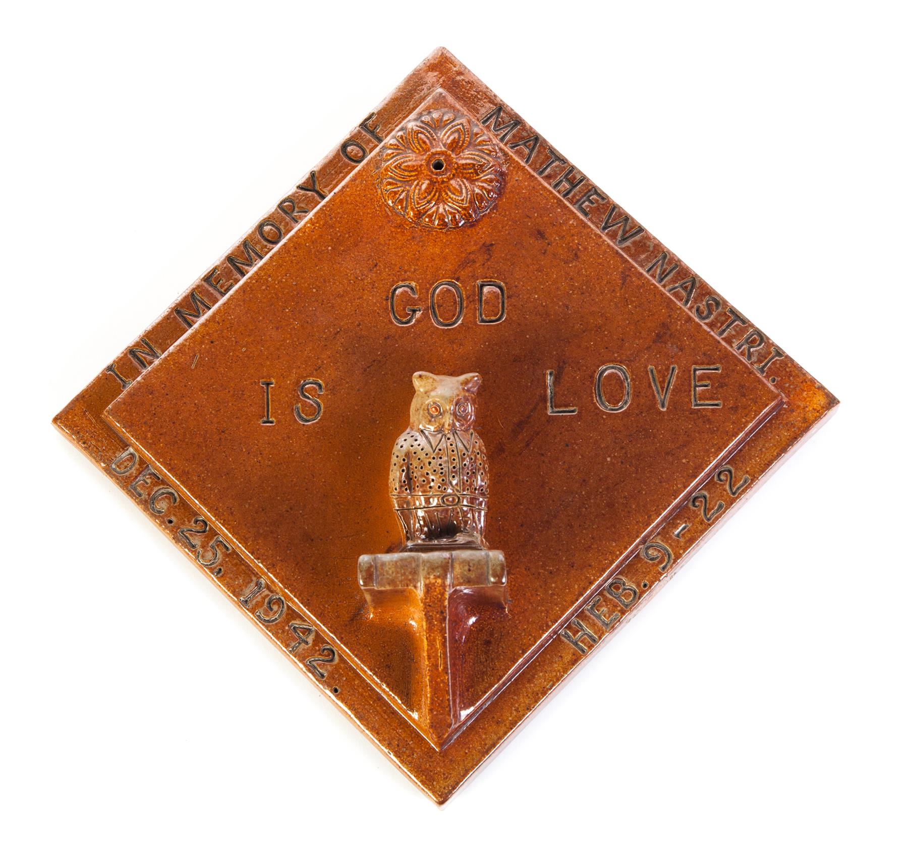 Appraisal: AMERICAN SEWERTILE MEMORIAL PLAQUE Made by Carl E Funk -