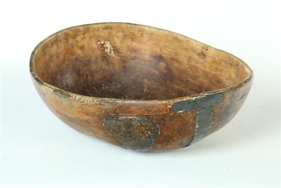 Appraisal: TREEN BOWL American dated hardwood Oblong bowl retaining traces of