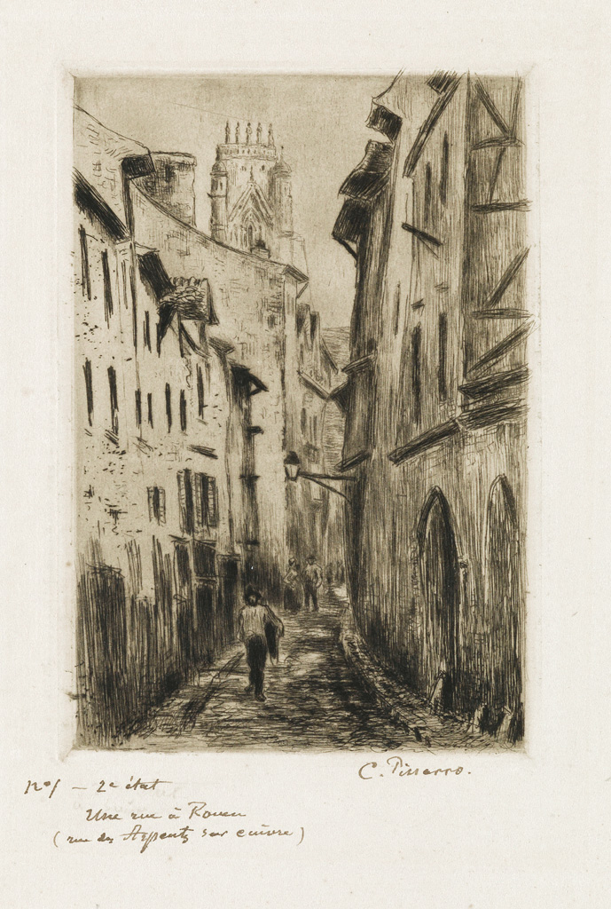 Appraisal: CAMILLE PISSARRO Une rue Rouen rue des Arpents Etching and