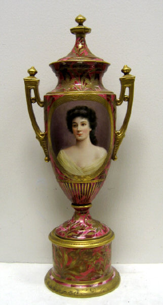 Appraisal: BOHEMIAN VIENNESE STYLE PORCELAIN LIDDED URN Footed with two angular