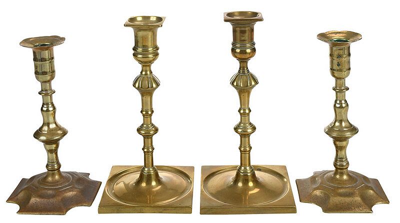 Appraisal: Two Pairs Georgian Brass Candlesticks British early to mid th