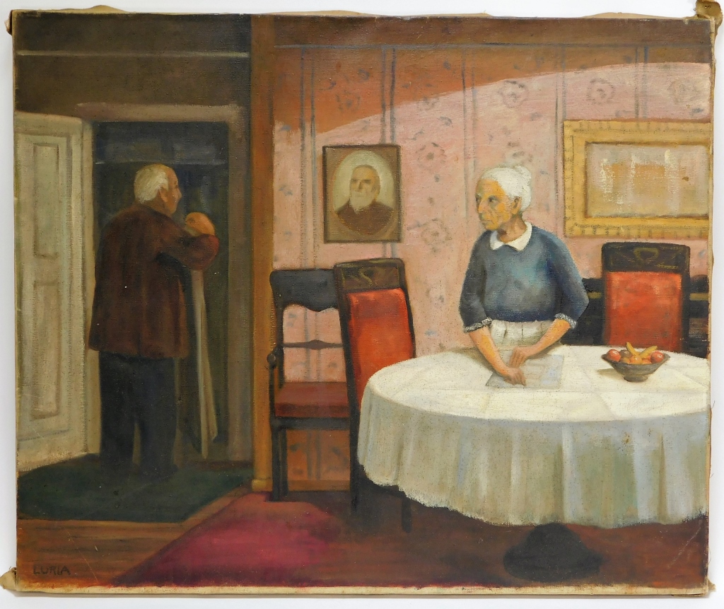 Appraisal: AMERICAN INTERIOR GENRE PAINTING OF HUSBAND WIFE United States th