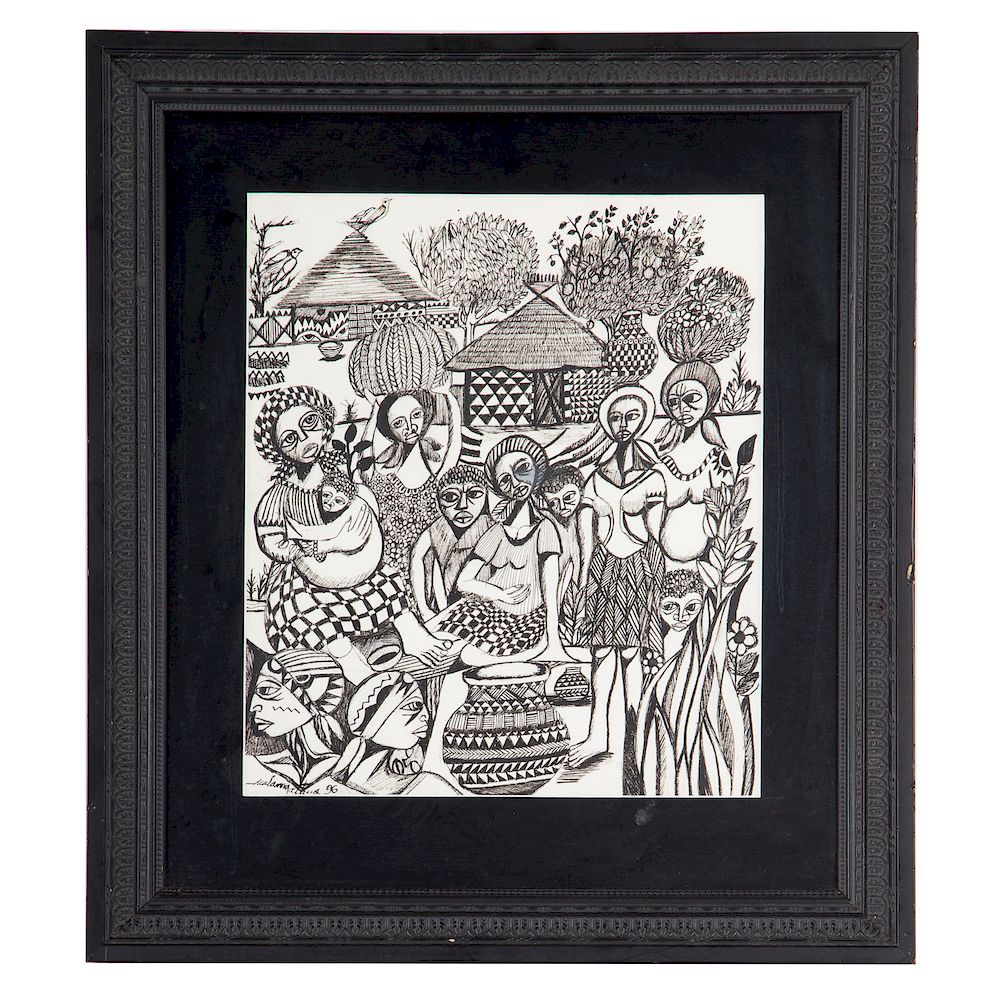 Appraisal: th Century Untitled Village Scene ink th Century Pen and