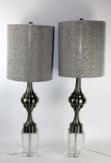 Appraisal: Pair of Modern chrome glass block lamps A pair of