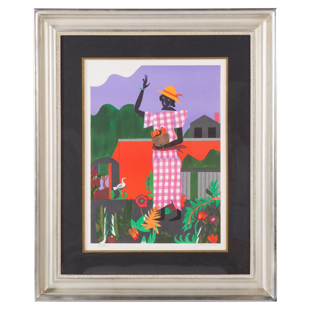 Appraisal: Romare Bearden Girl in the Garden lithograph Romare Howard Bearden