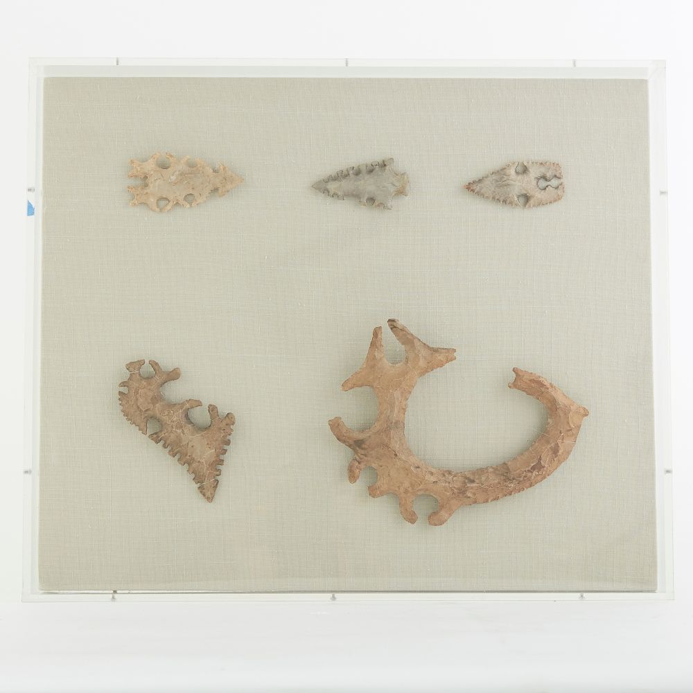 Appraisal: Framed Set of Intricately Knapped Arrowheads Framed set of th