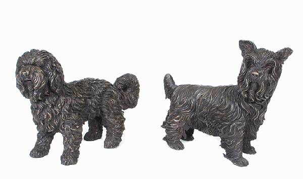 Appraisal: Two patinated bronze figures of dogs In the form of