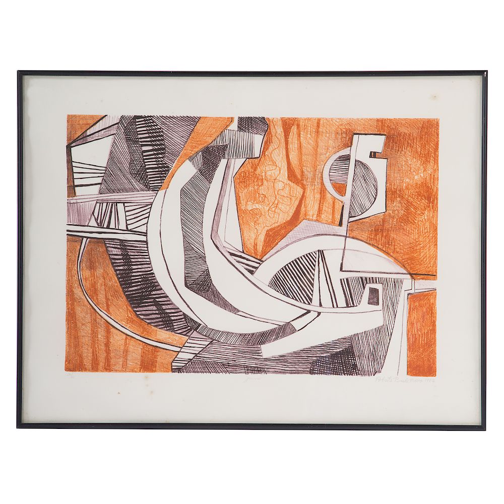 Appraisal: Roberto Burle Marx Jurima mixed media print Brazilian - Linocut