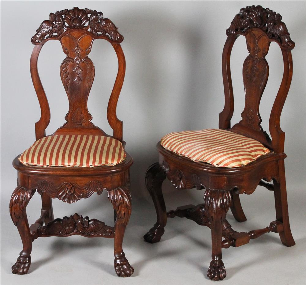 Appraisal: PAIR OF SPANISH COLONIAL STYLE CARVED SIDE CHAIRS each having