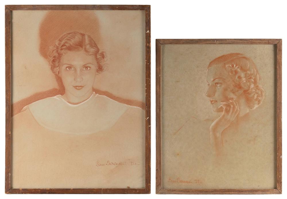 Appraisal: PAIR OF ILLUSTRATIONS OF WOMEN CIRCA CONTE CRAYONS ON PAPER