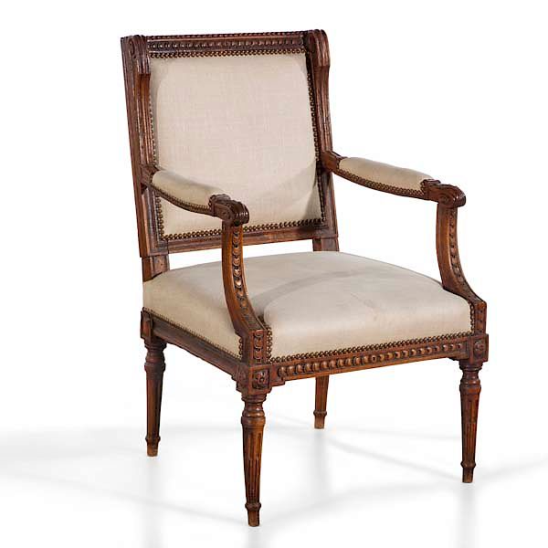 Appraisal: A Louis XVI carved walnut fauteuil th century A Louis