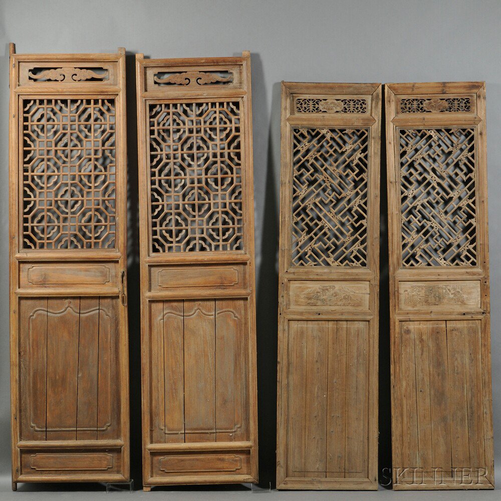 Appraisal: Two Pairs of Doors China softwood first pair with openwork