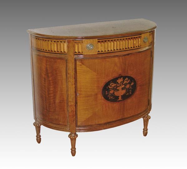 Appraisal: FRENCH STYLE INLAID DEMI-LUNE COMMODE Wide band of building block