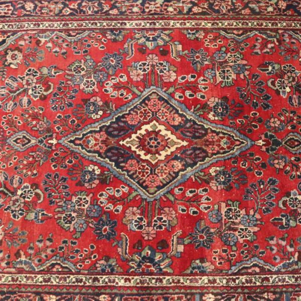 Appraisal: VINTAGE HANDMADE IMPORTED IRANIAN DARGAZINE ORIENTAL RUG CENTRAL RED FLORAL