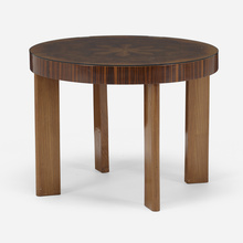 Appraisal: Art Deco Occasional table c burl veneer zebrawood mahogany glass