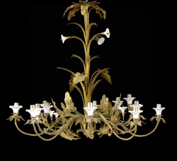 Appraisal: French Gilt-Brass Twelve-Light Datura Chandelier first quarter th century in